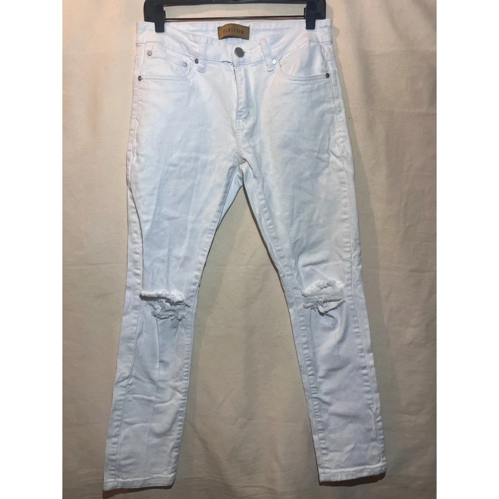 Platform Men's 32X30 White Platform Jeans Skinny Distressed Knee Pants A92
